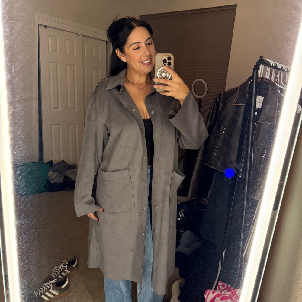 Women's Gray Suede Trench Coat